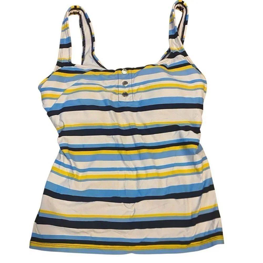 Beach House size 10 tankini top striped white blue yellow